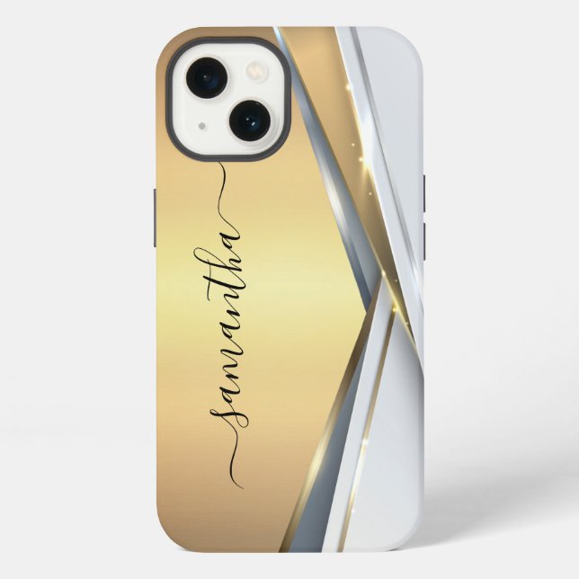 Coque iPhone Monogramme Or 3D en Métal Mixté    (Verso)