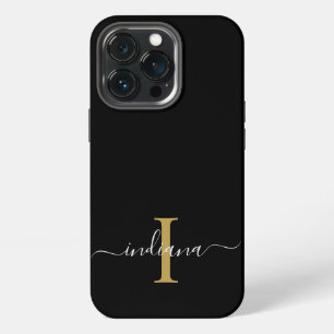Etui iPhone 13 Pro Monogramme Or Initiale Grise Nom Moderne Script