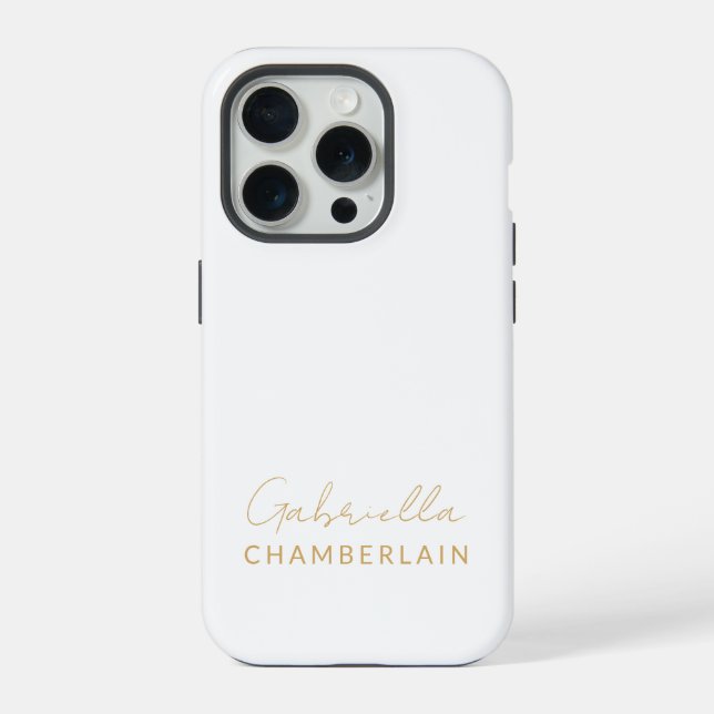 Coque iPhone Monogramme Or | Moderne Minimaliste Blanc (Verso)