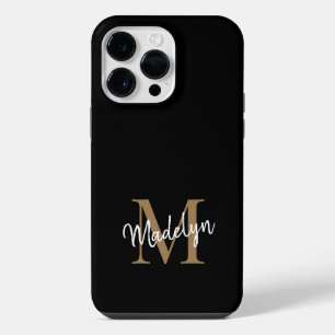 Coque Pour Pour iPhone 14 Pro Max Monogramme Or Noir Moderne Nom Féminin Script