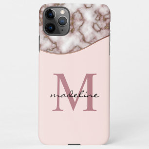 Coque iPhone 11Pro Max Monogramme or Rose brut moderne