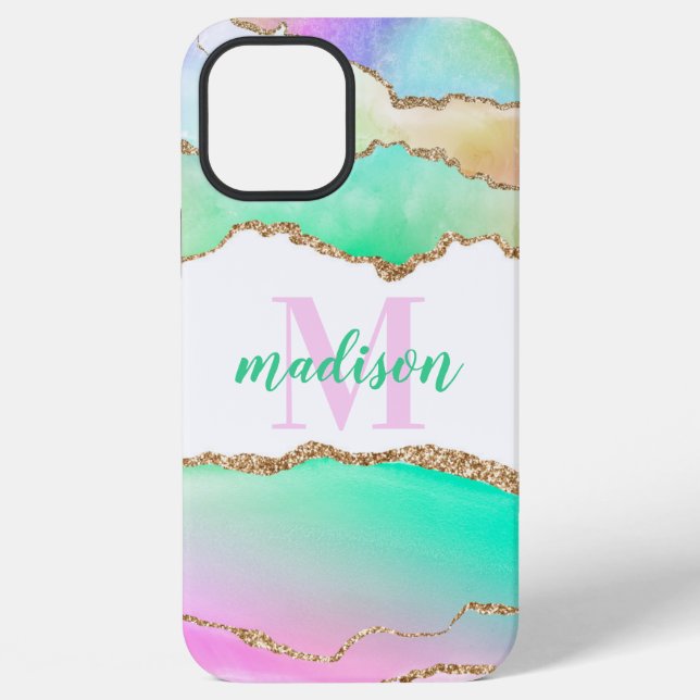 Coque iPhone Monogramme Pailleté Agate Pastel (Verso)
