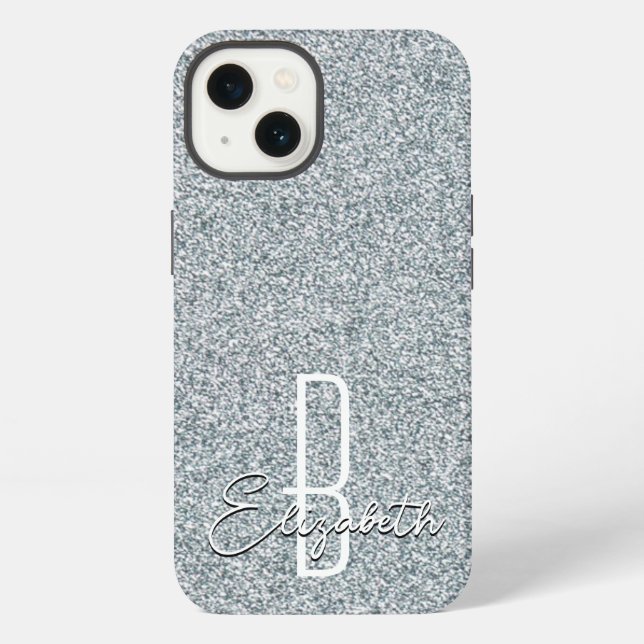 Coque iPhone Monogramme Pailleté Argent (Verso)