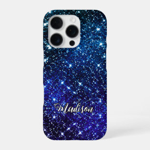 Coque iPhone 16 Pro Monogramme pailleté bleu iridescent fantaisiste