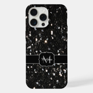 Coque iPhone 15 Pro Max Monogramme pailleté brillant noir et blanc