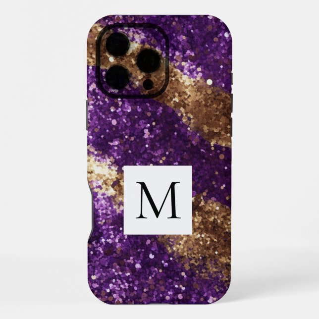 Coque iPhone Monogramme Pailleté Or Violet Pailleté  (Verso)