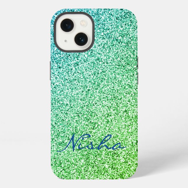 Coque iPhone Monogramme Pailleté Vert (Verso)