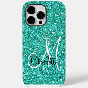 Coque Pour Pour iPhone 14 Pro Max Monogrammé paillettes scintillantes sarcelle