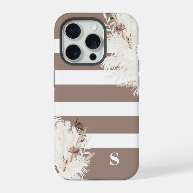 Coque iPhone Monogramme Pampas Gris Boho (Verso)