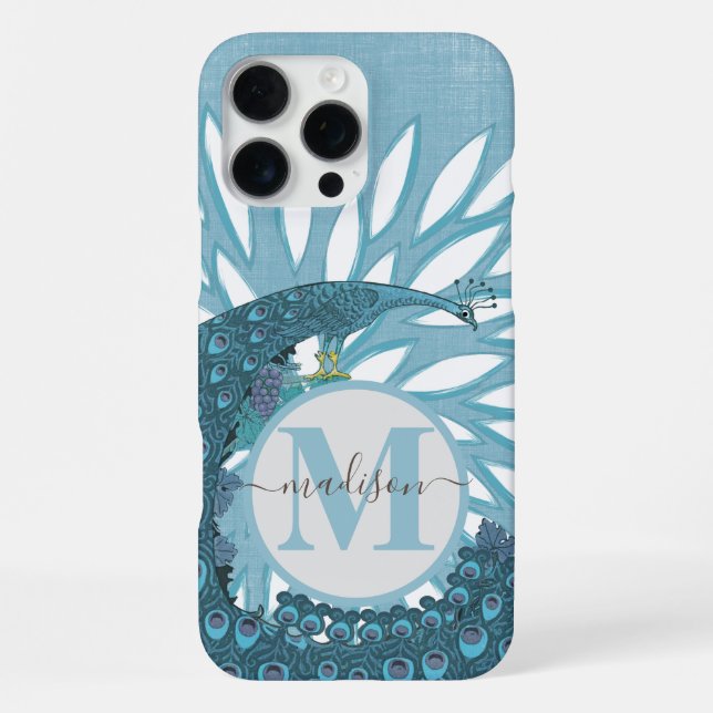 Coque iPhone Monogramme Paon Fleur Moderne Sarcelle  (Verso)