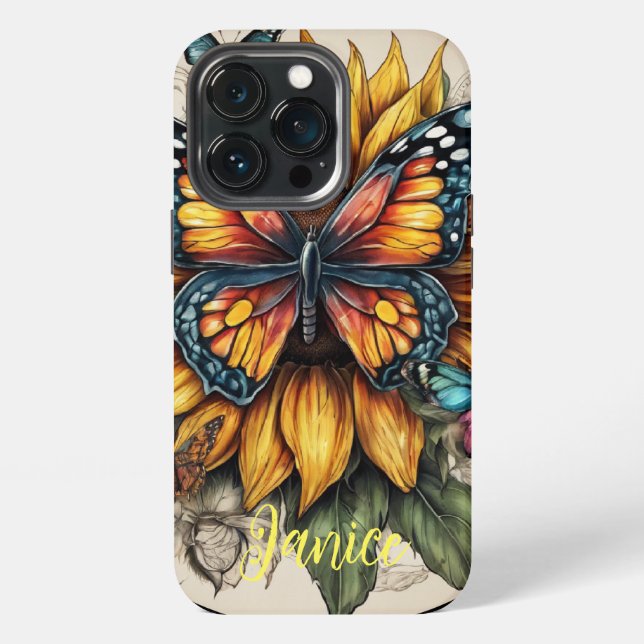 Coque iPhone Monogramme Papillon et Tournesol (Dos)