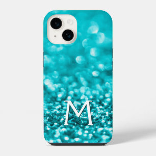 Coque Pour iPhone 14 Monogramme Parties scintillant Turquoise
