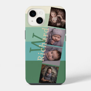 Coque Pour iPhone 14 Monogramme personnalisé 5 couleurs vertes avec ima