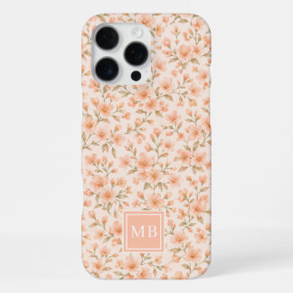 Coque iPhone 16 Pro Max Monogramme Personnalisé Fleurs de Pêche Élégant