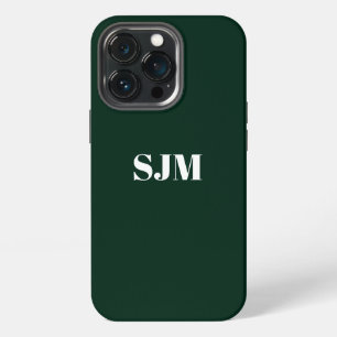 Etui iPhone 13 Pro Monogramme personnalisé minimaliste vert pin foncé
