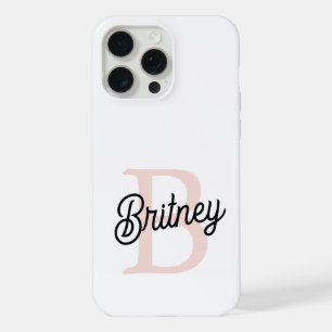 Coque iPhone 15 Pro Max Monogramme personnalisé moderne et nom rose pastel