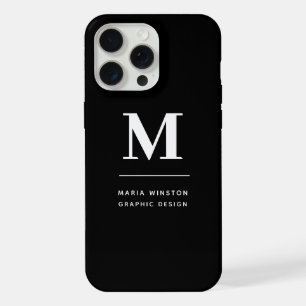 Coque iPhone 15 Pro Max Monogramme personnalisé moderne minimaliste noir e