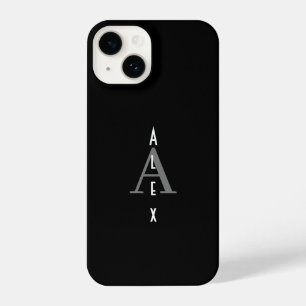 Coque Pour iPhone 14 Monogramme personnalisé moderne noir et blanc
