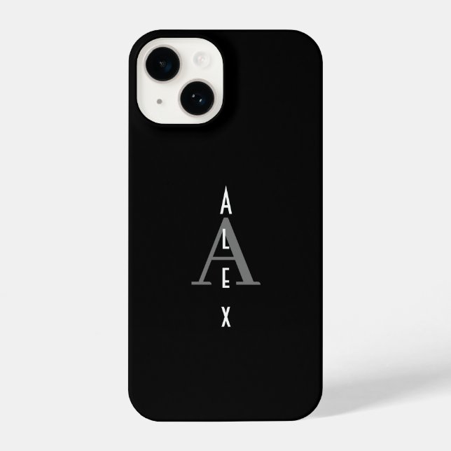 Coque iPhone Monogramme personnalisé moderne noir et blanc (Verso)