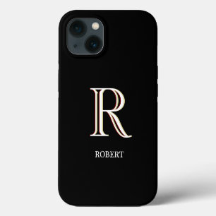 Etui iPhone 13 Monogramme personnalisé noir et blanc de style   