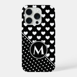 Coque iPhone 15 Pro Monogramme personnalisé noir et blanc élégant