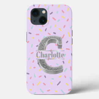 Etui iPhone 13 Monogramme personnalisé Silver Initial B Votre nom