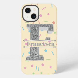 Etui iPhone 13 Monogramme personnalisé Silver Initial F Votre Nom