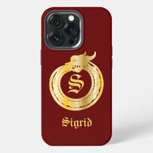 Etui iPhone 13 Pro Monogramme Personnalisé Style Celtique Ouroboros d
