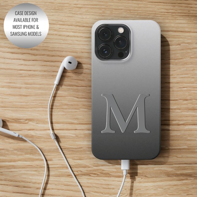 Coque iPhone Monogramme Personnalisé Sur Ombre Gris Gris Noir G (Créateur téléchargé)
