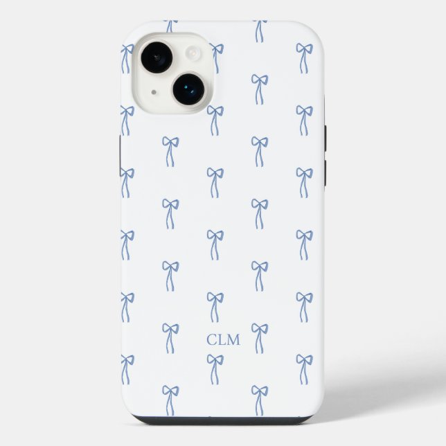 Coque iPhone Monogramme Petit Bow bleu (Verso)
