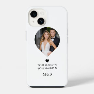 Coque Pour iPhone 14 Monogramme Photo Cœur Romantique Coordonnées Moder