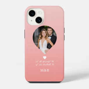 Coque Pour iPhone 14 Monogramme Photo Cœur Romantique Coordonnées Moder