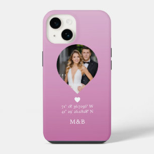 Coque Pour iPhone 14 Monogramme Photo Cœur Romantique Coordonnées Moder