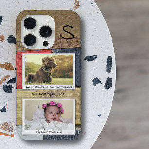 Coque iPhone 15 Pro Monogramme Photo Grain de bois