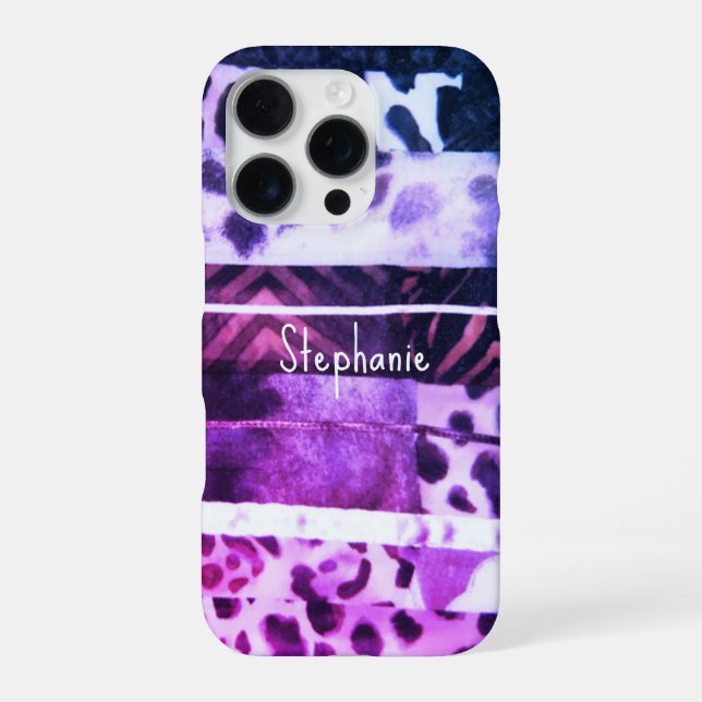 Coque iPhone Monogramme poster de animal léopard rose violet gi (Verso)