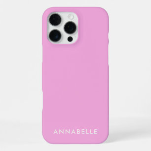 Coque iPhone 16 Pro Max Monogramme prénom minimaliste couleur unique rose