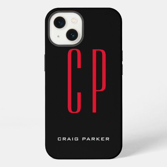 Coque iPhone Monogramme professionnel moderne Noir rouge clair (Verso)