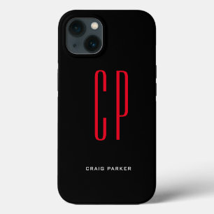 Etui iPhone 13 Monogramme professionnel moderne Noir rouge clair