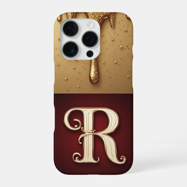Coque iPhone 💎 Monogramme R Royal Glitter Coulant  Étincelle (Verso)