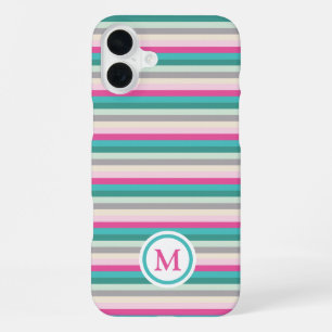 Coque iPhone 16 Plus Monogramme rayé pastel vert rose