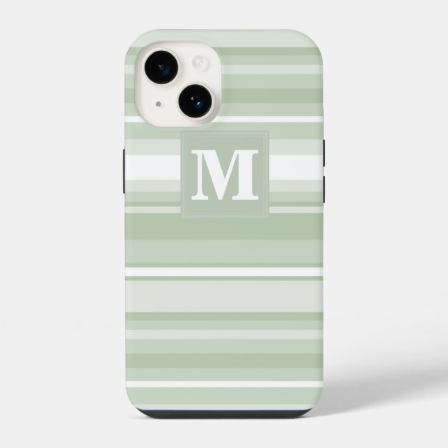 Coque iPhone Monogramme rayures vert pâle (Verso)