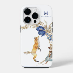 Coque Pour iPhone 14 Plus Monogramme Renard de la Forêt Tropicale Fleur Aqua