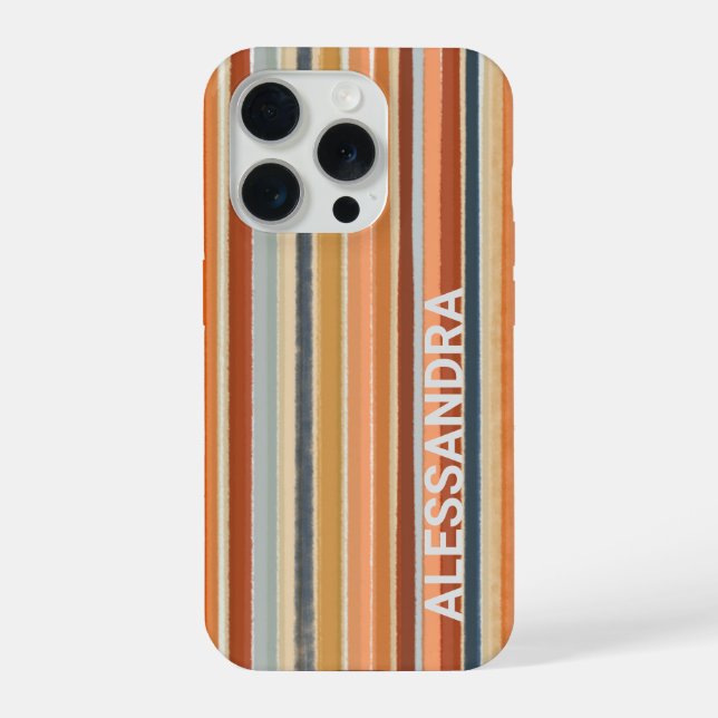 Coque iPhone Monogramme rétro coucher de soleil rayures lignes  (Verso)