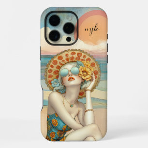 Coque iPhone 16 Pro Max Monogramme Rétro Glam Summer Beach Femme