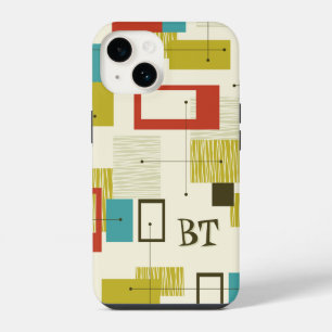 Coque Pour iPhone 14 Monogramme Rétro Moderne du Milieu du Siècle Perso
