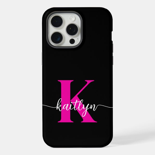 Coque iPhone Monogramme Rose Chaude Noir (Verso)