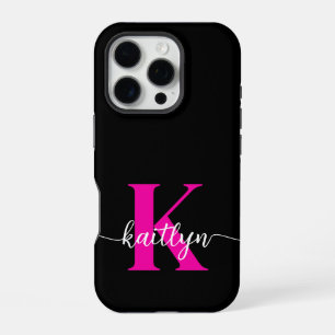 Coque iPhone 16 Pro Monogramme Rose Chaude Noir