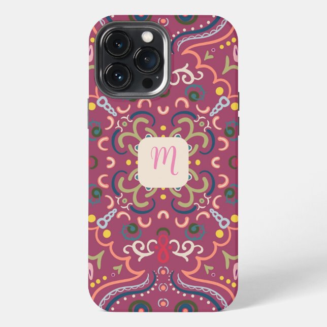 Coque iPhone Monogramme Rose & Coloré  (Verso)
