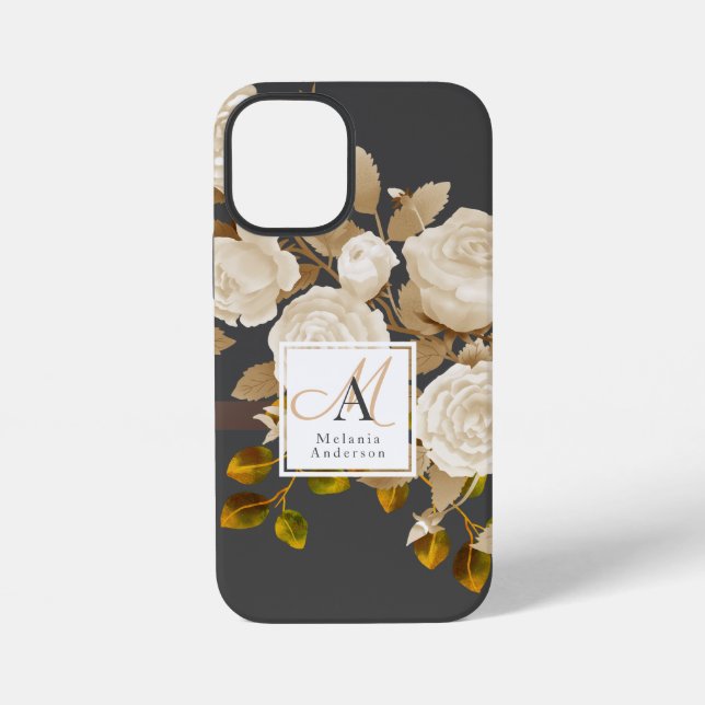Coque iPhone Monogramme Rose Élégant Gris (Verso)