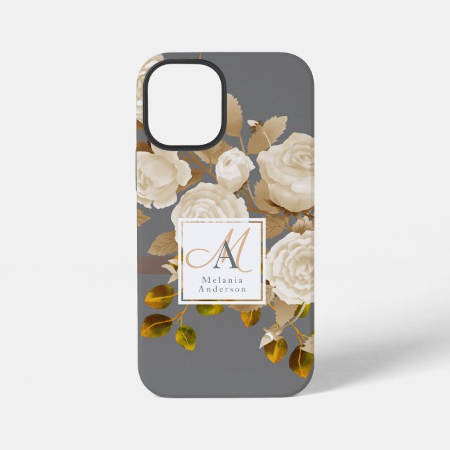 Coque iPhone Monogramme Rose Élégant Gris (Verso)